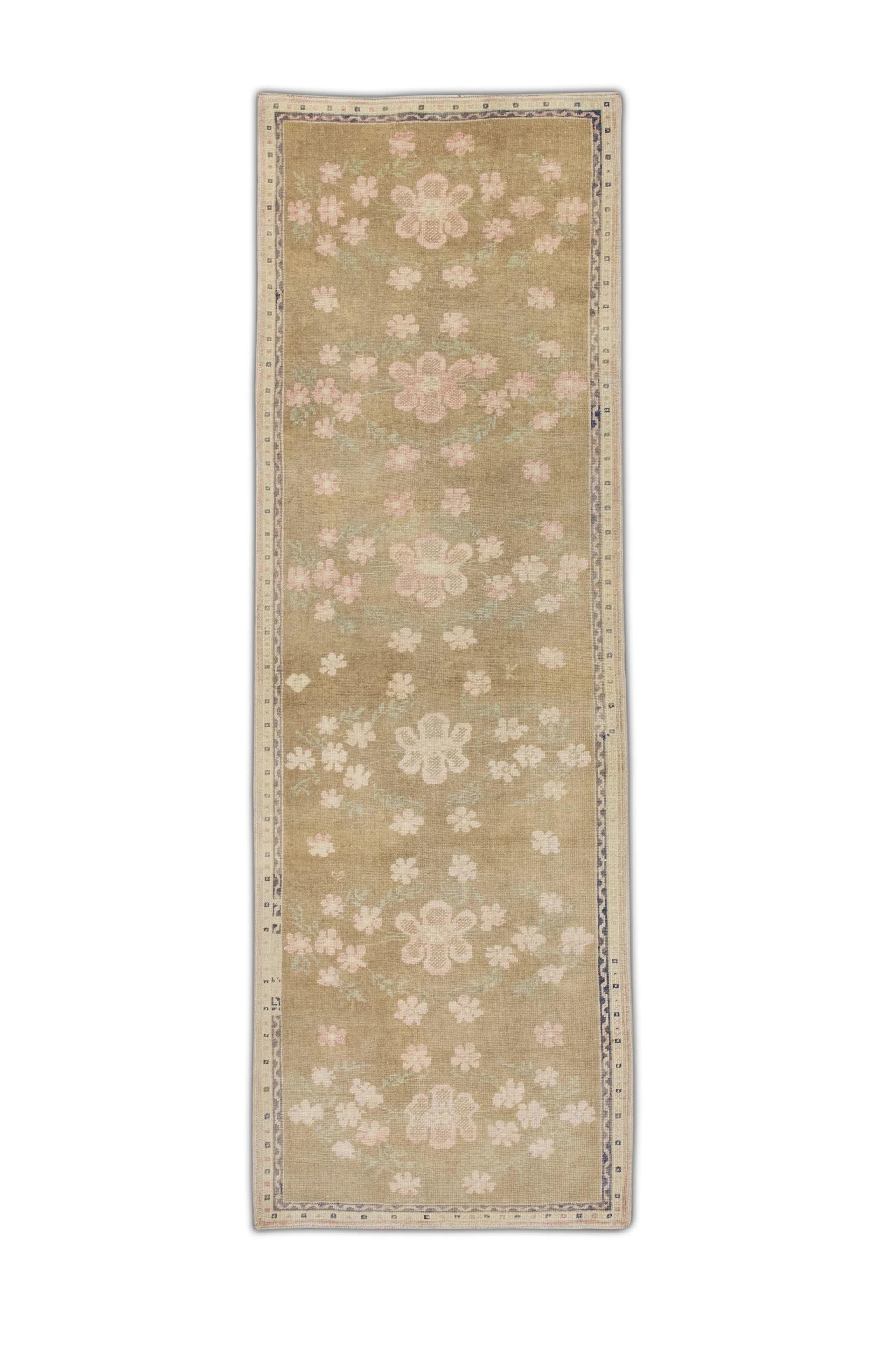 Mid-20th Century Brown & Pink Vintage Turkish Runner 3'2