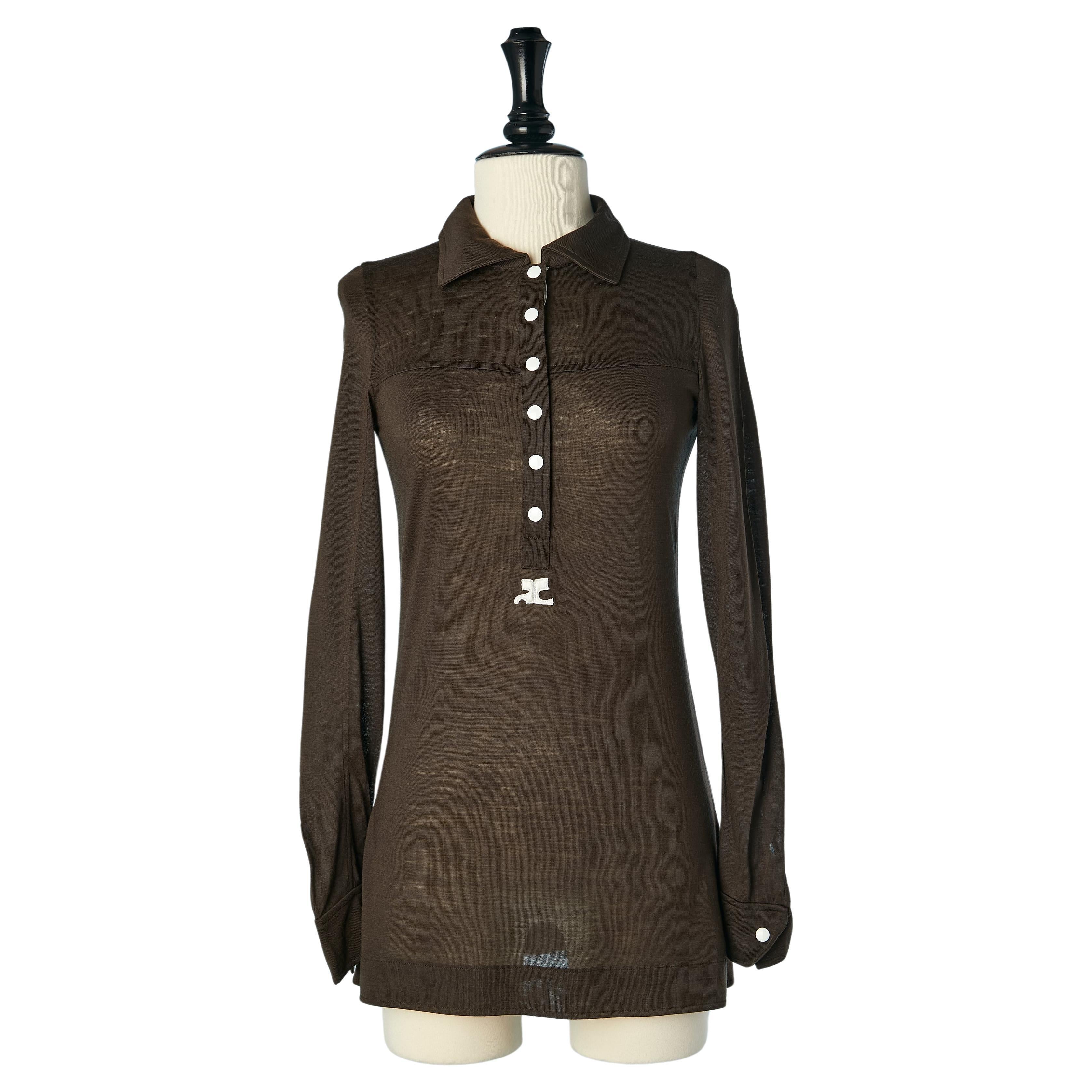 Brown polo shirt whit white snap Courrèges