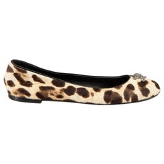 Brown Pony Hair Leopard Print Flats Size IT 37.5