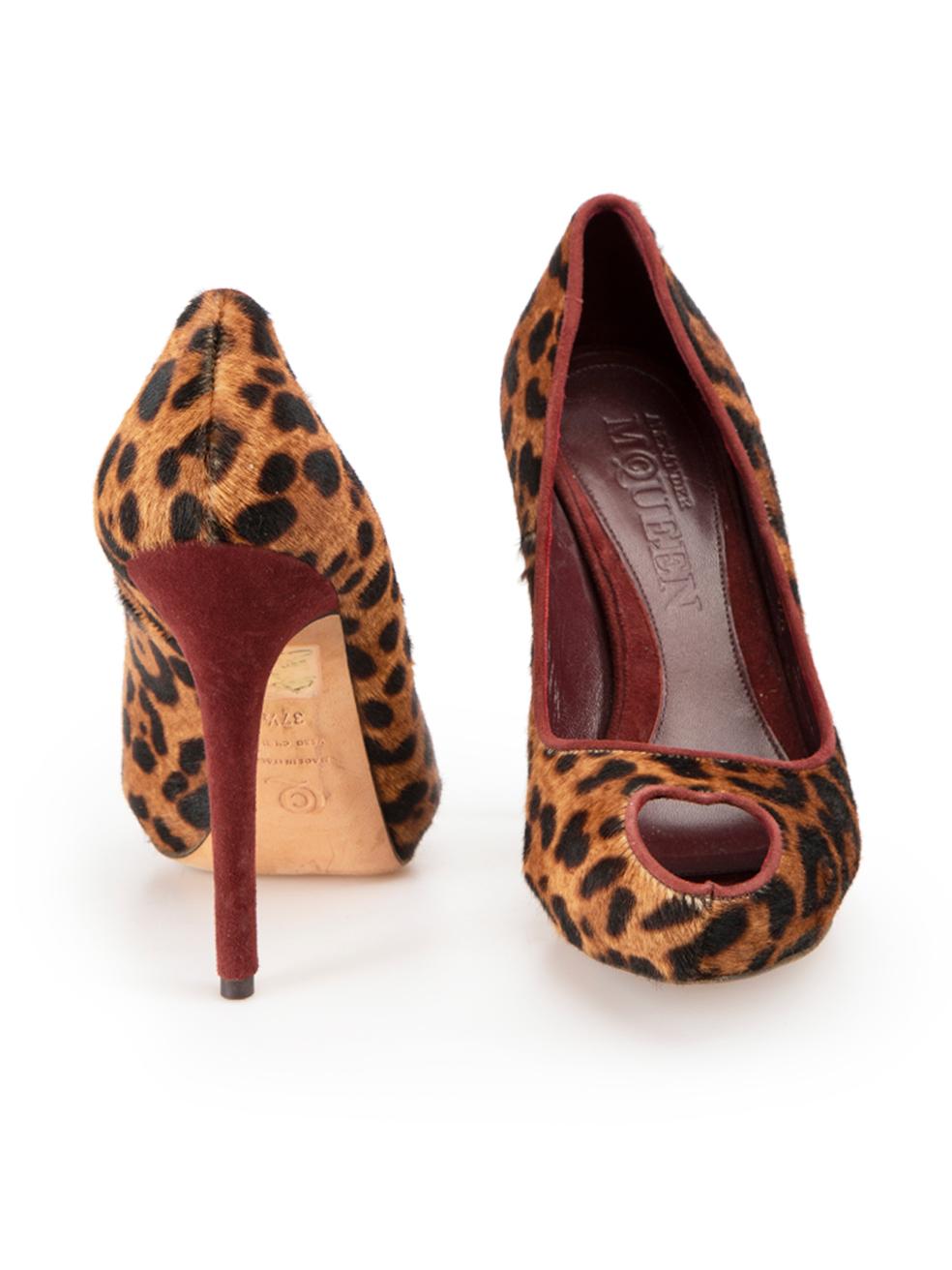 Brown Pony Hair Leopard Print Heels Size IT 37.5 In Good Condition For Sale In London, GB