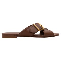 Brown Prada Crossover Strap Buckle Slide Sandals Size 38.5