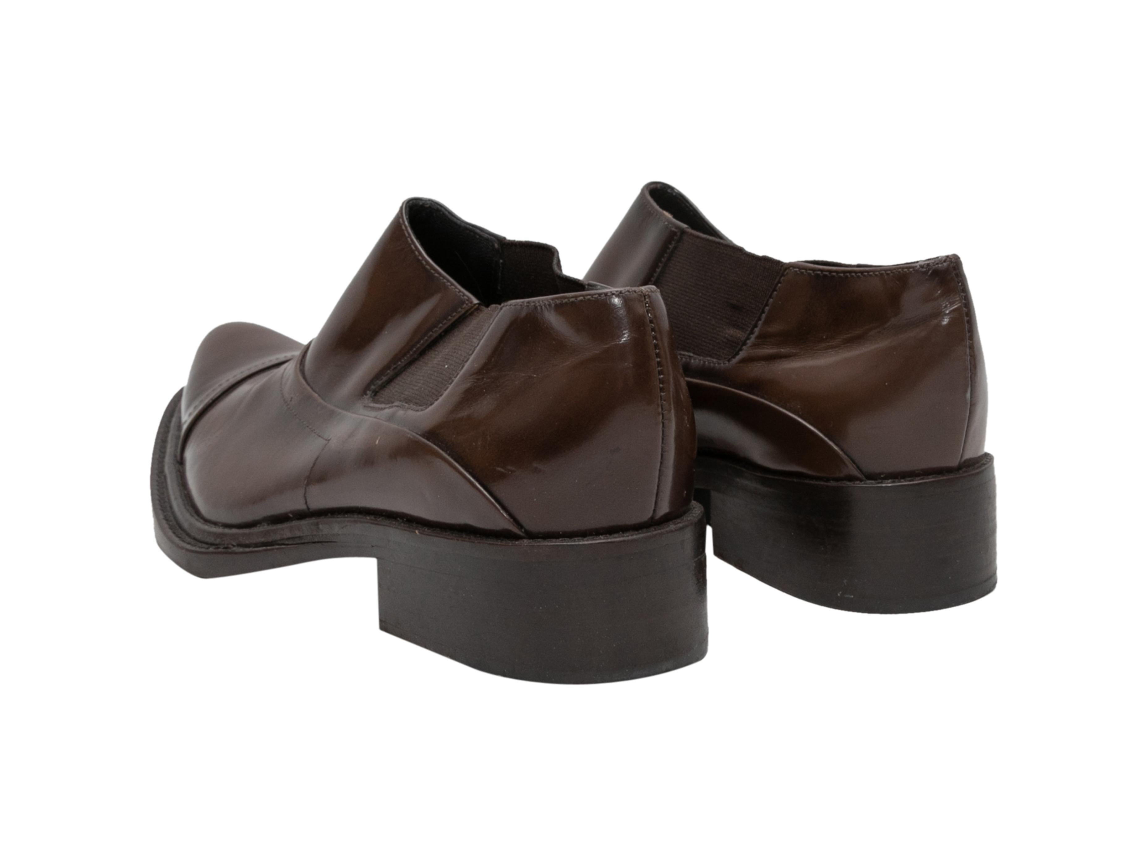 Brown Prada Leder Kleid Schuhe Größe 37.5 im Angebot 1