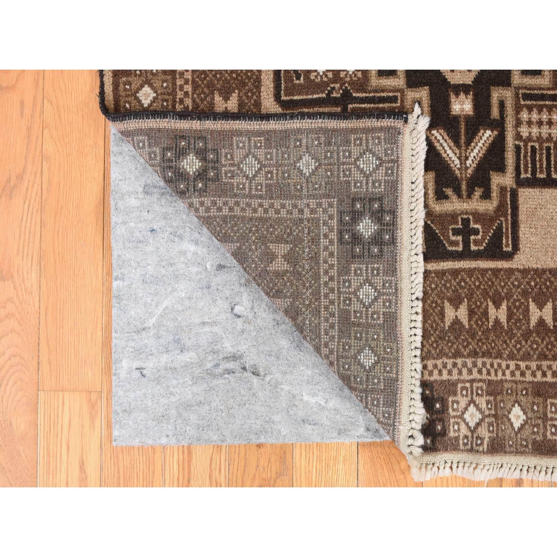 Hand-Knotted Brown Pure Wool Vintage Afghan Baluch Bold Geometric Design Hand Knotted Rug For Sale