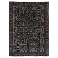 Brown Pure Wool Vintage Afghan Baluch Bold Geometric Design Hand Knotted Rug