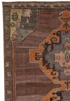 Brown, Purple and Gray Handmade Wool Turkish Old Anatolian Konya Rug