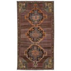 Brown, Purple and Gray Handmade Wool Turkish Old Anatolian Konya Rug