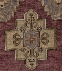 Brown, Purple and Green Handmade Wool Turkish Old Anatolian Konya Rug Small Size
