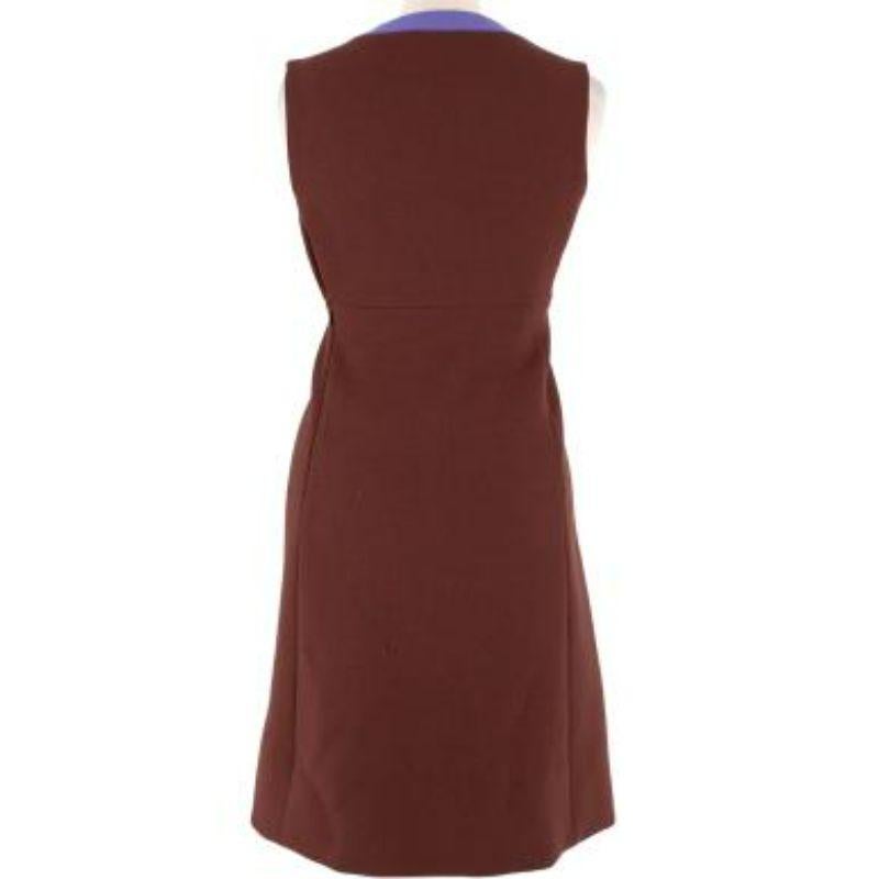 brown & purple wool crepe square-neck shift dress In Good Condition For Sale In London, GB