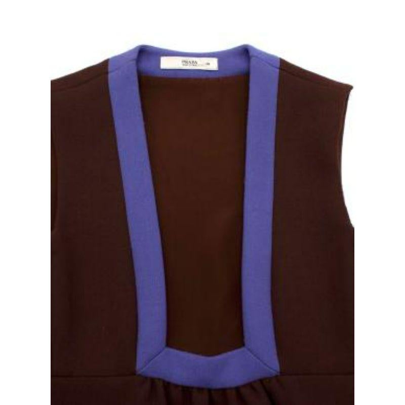 brown & purple wool crepe square-neck shift dress For Sale 1