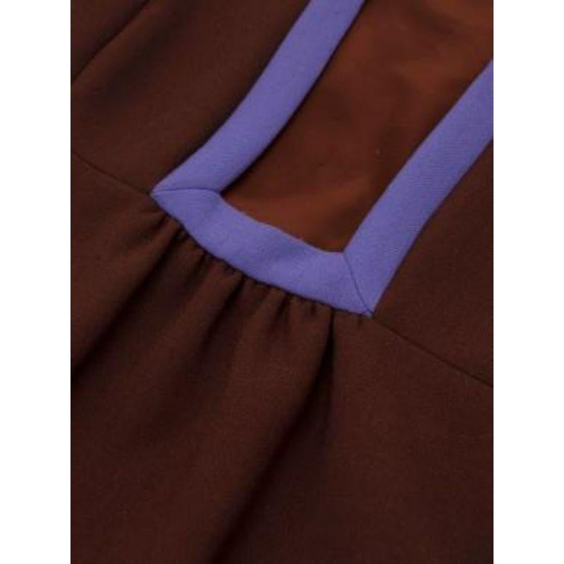 brown & purple wool crepe square-neck shift dress For Sale 2