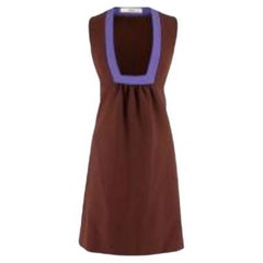 brown & purple wool crepe square-neck shift dress