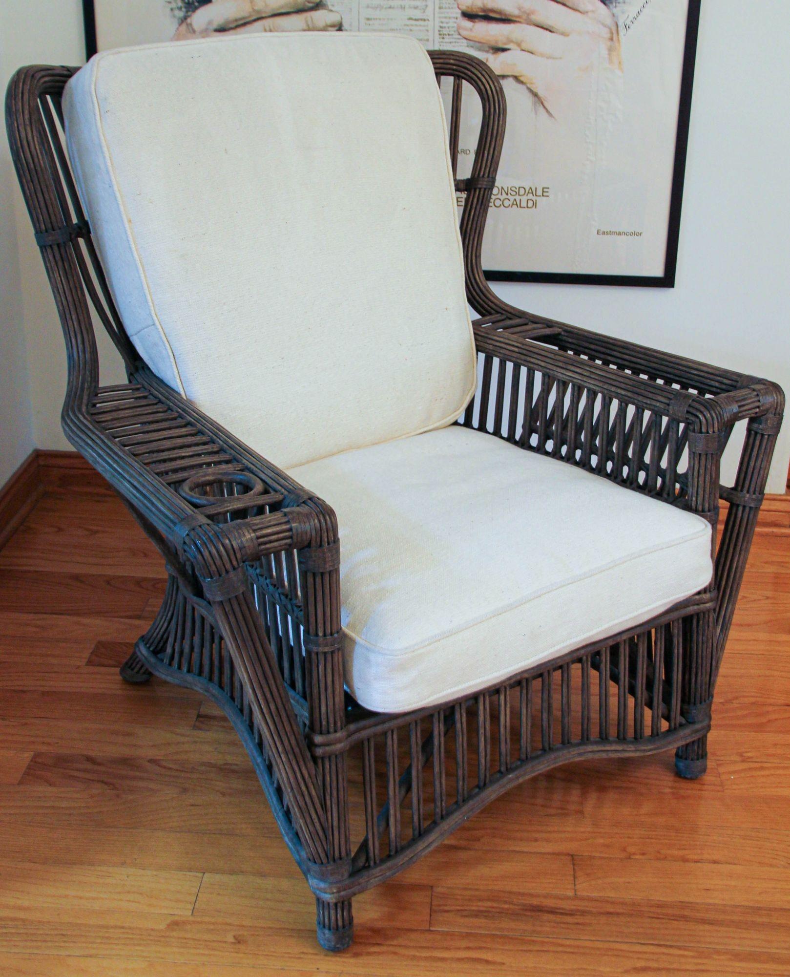 20th Century Brown Rattan Wing Wicker President Lounge Armchair Bielecky Brothers Style