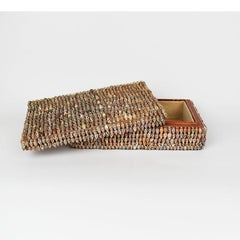 Vintage Coastal Brown Rectangular Sea Shell Covered Box with Lid, Arthur Court