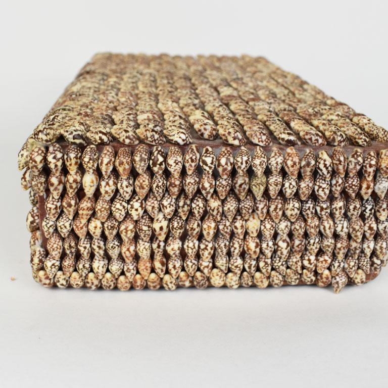 Vintage Coastal Brown Rectangular Sea Shell Covered Box mit Deckel, Arthur Court (amerikanisch) im Angebot