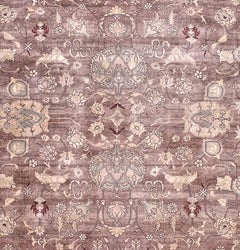 Brown, Red and Beige Handmade Wool Distressed Turkish Square Oushak Rug