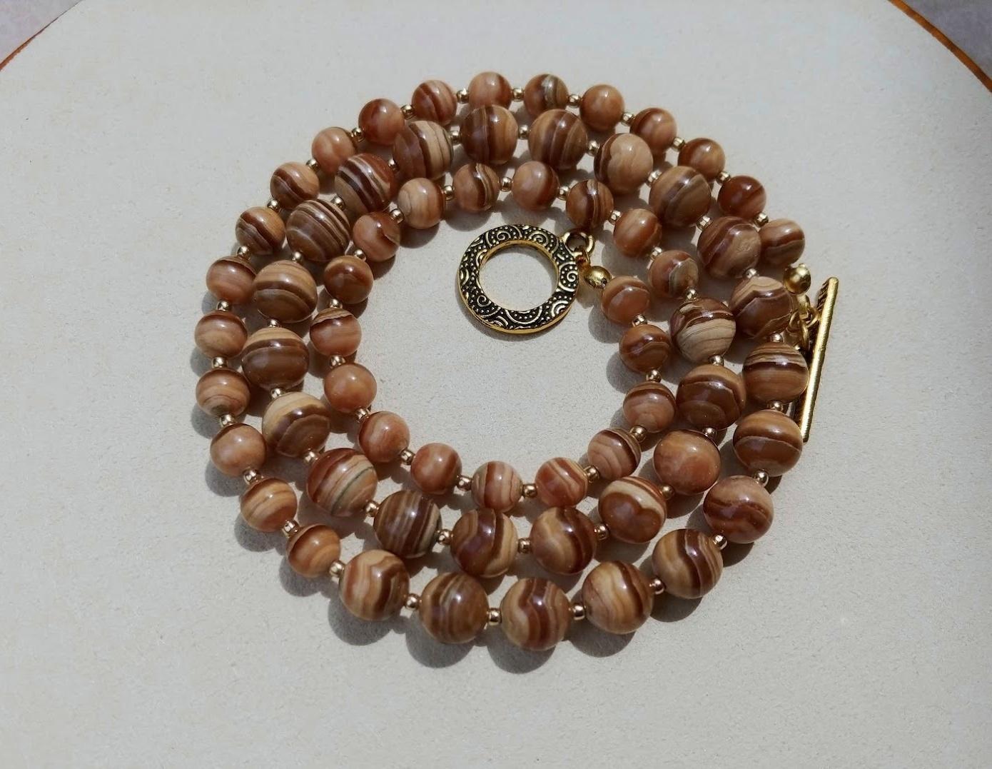 Bead Brown Rhodochrosite Necklace For Sale