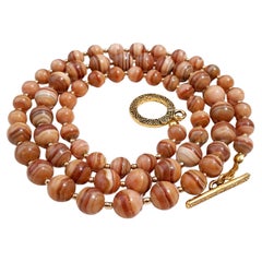 Brown Rhodochrosite Beaded Necklace 23" by Noblesse Oblige Studio, USA