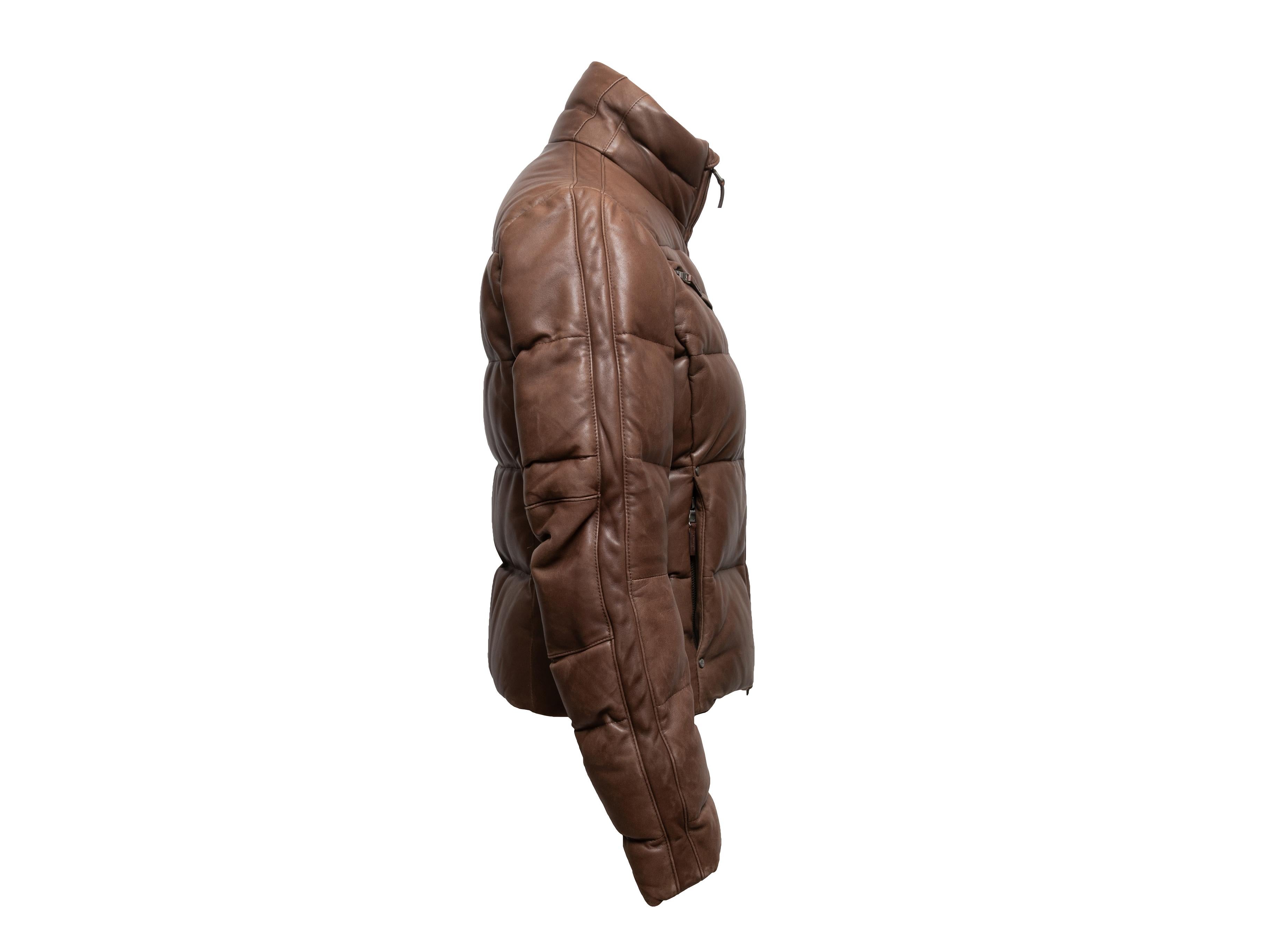 Ralph Brown Ralph Lauren Leather Puffer Jacket Size US M Excellent état - En vente à New York, NY