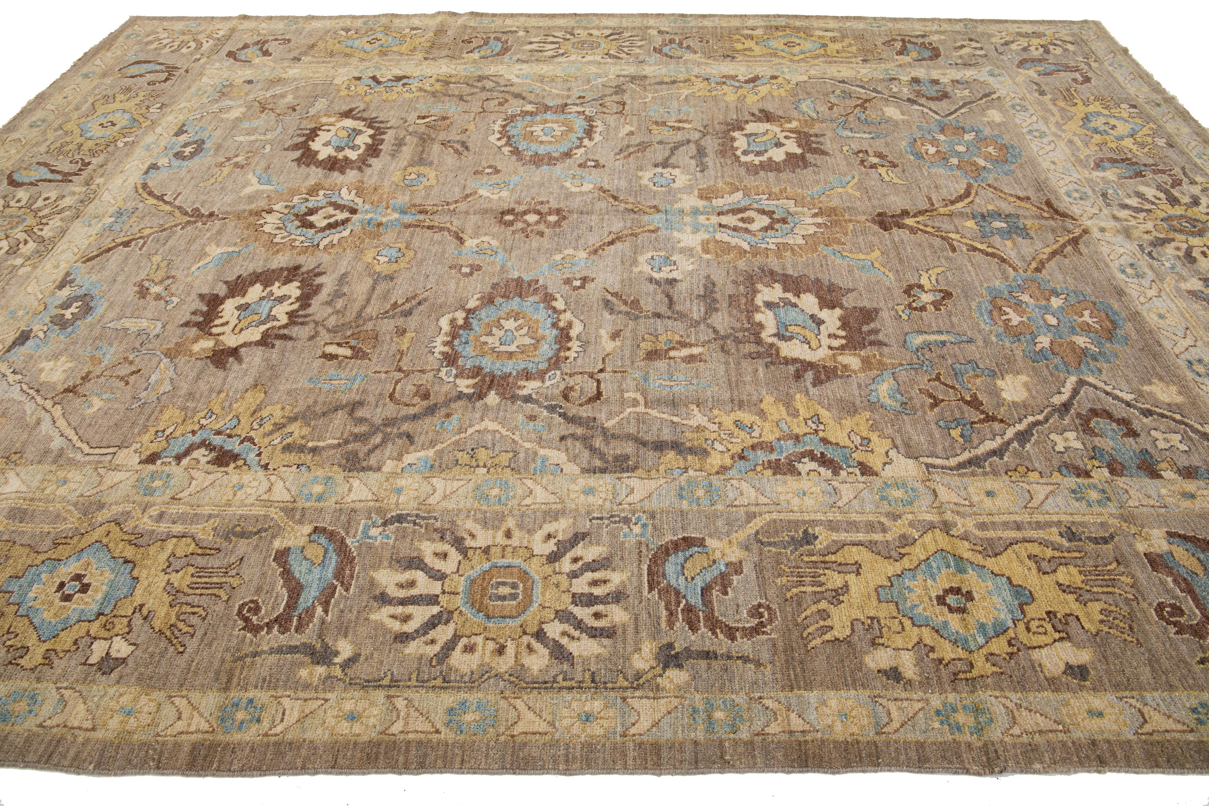 Contemporary Brown Room Size Modern Sultanabad Wool Rug Allover Pattern For Sale
