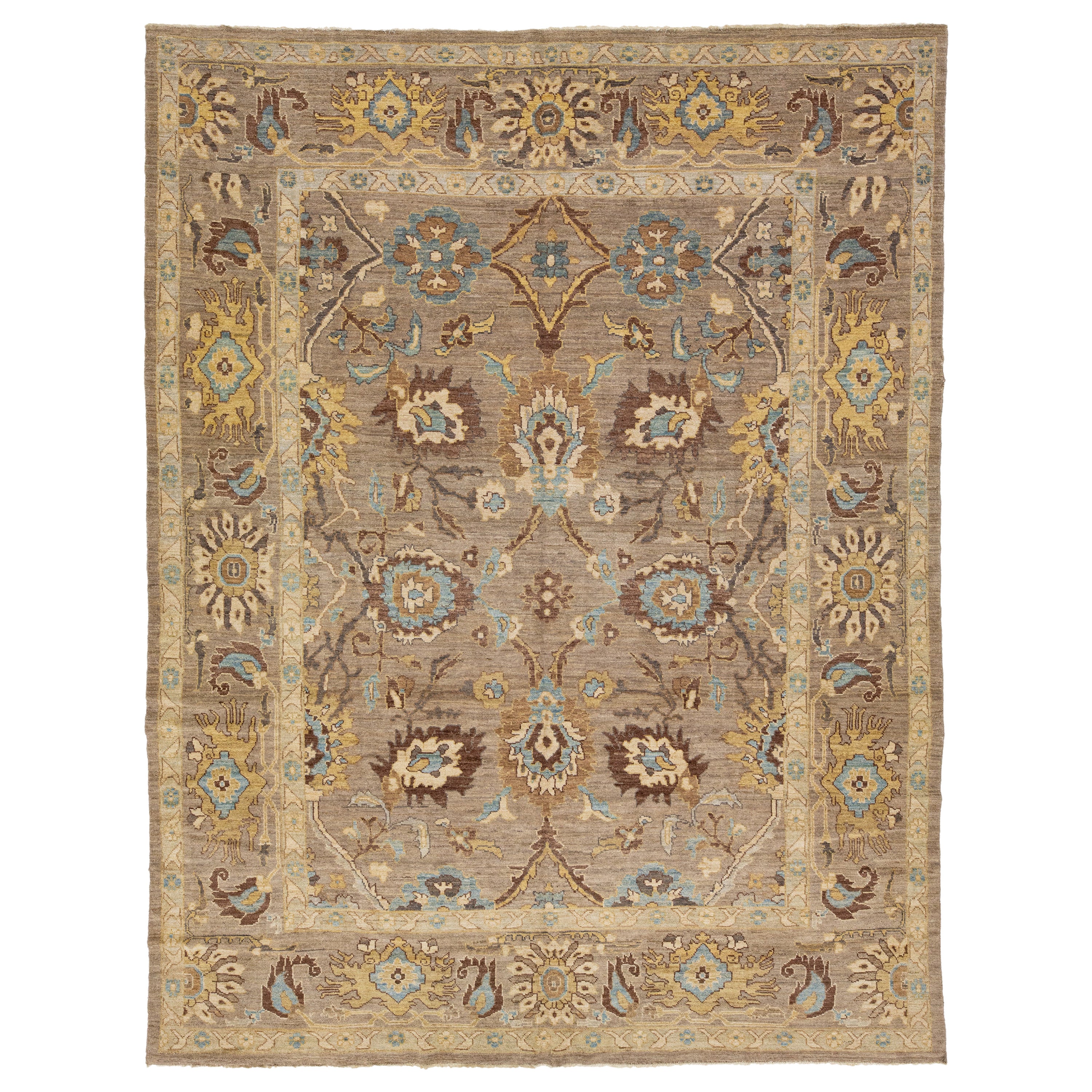 Tappeto moderno in lana Sultanabad Rugs marrone con motivo trifoglio