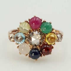 Brown Rosecut with 9 Color Stone 18k Pink Gold