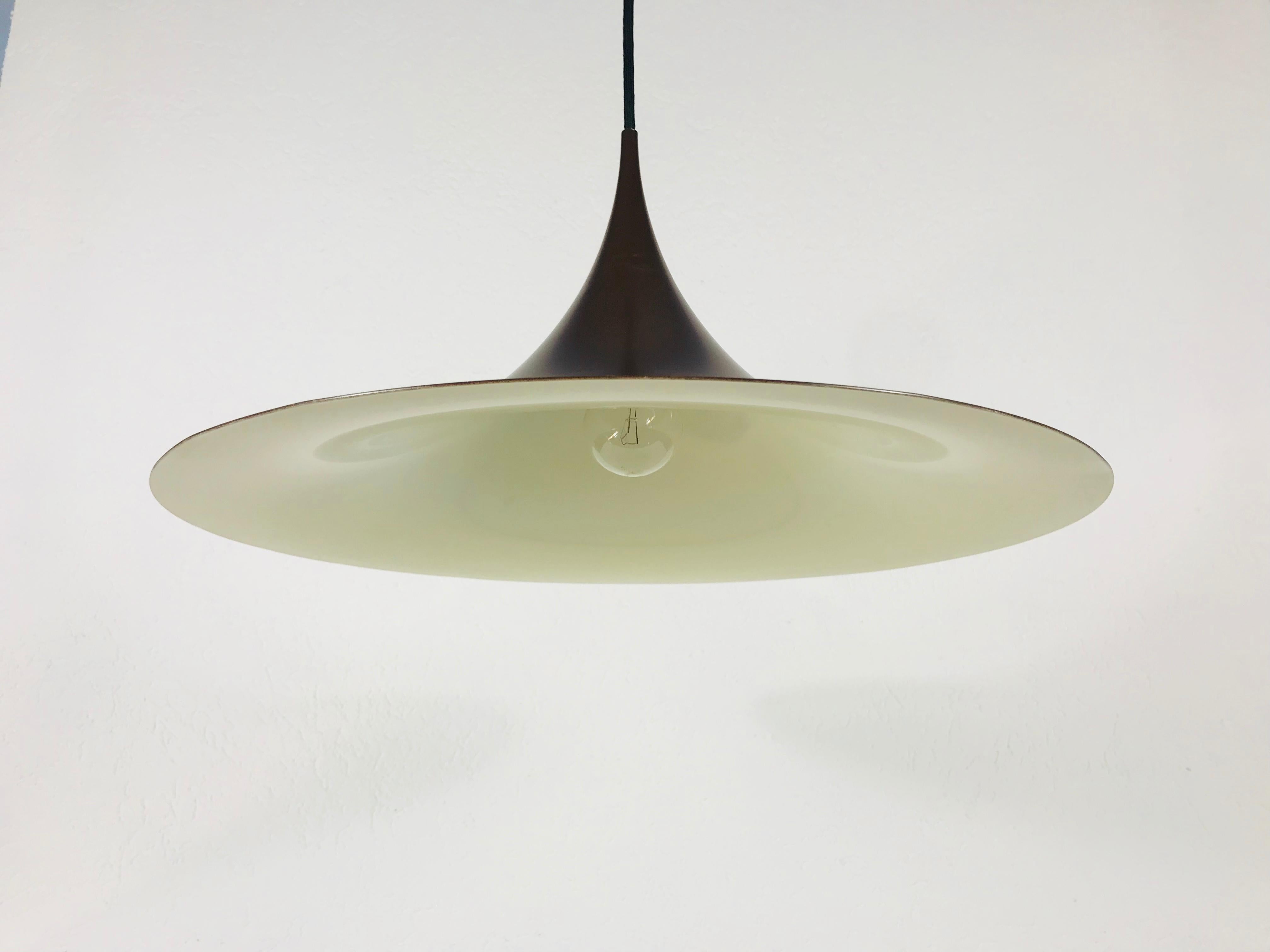 Aluminum Brown Round Pendant Lamp by Fog & Mørup, 1970s For Sale