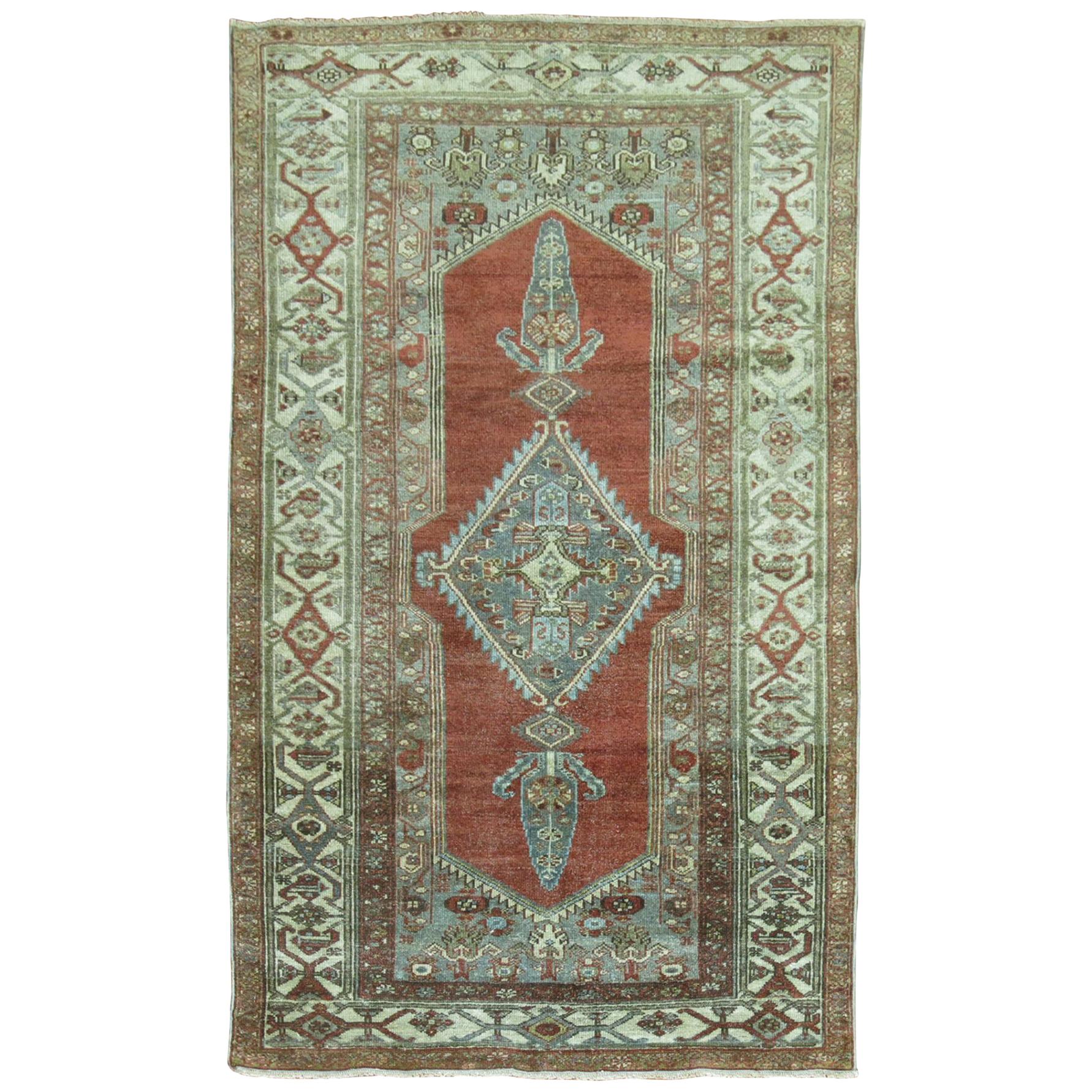 Brown Rust Hand-Made Antique Persian Malayer Oriental Throw Rug
