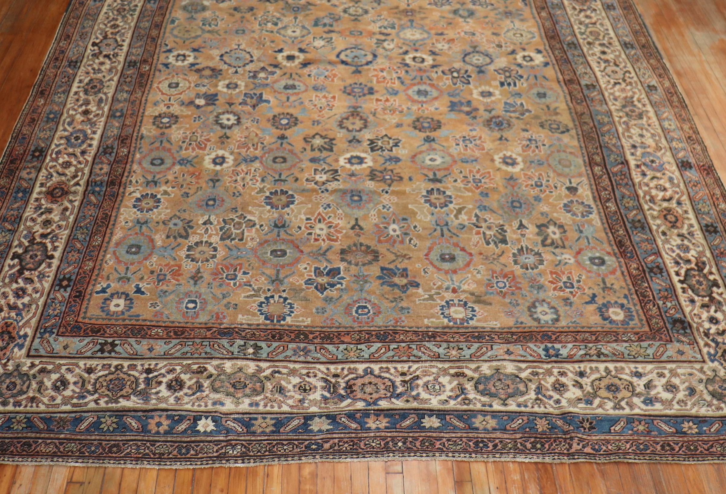 Sultanabad Zabihi Collection Brown Rustic Oversize Antique Persian Mahal Rug For Sale
