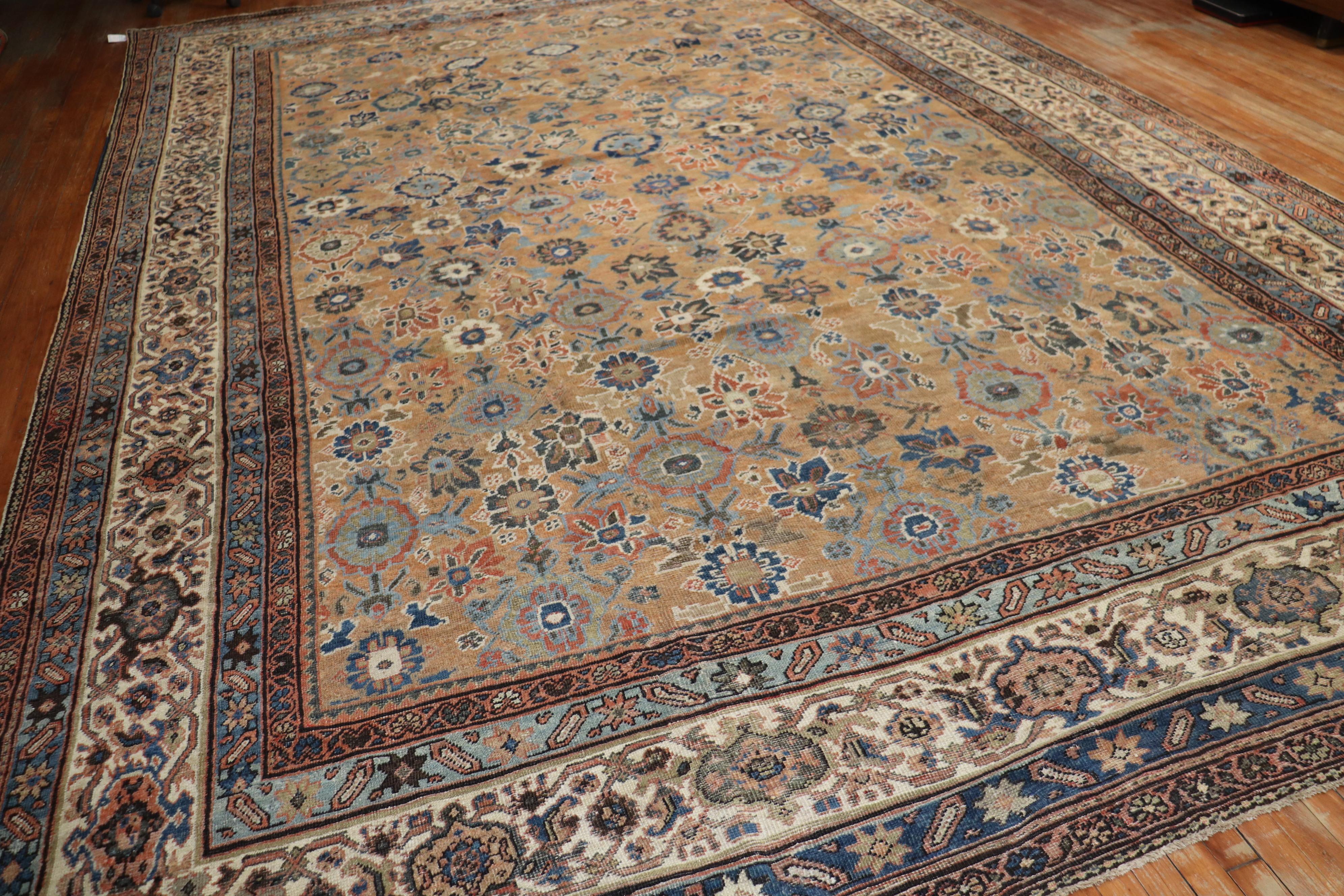 Hand-Knotted Zabihi Collection Brown Rustic Oversize Antique Persian Mahal Rug For Sale