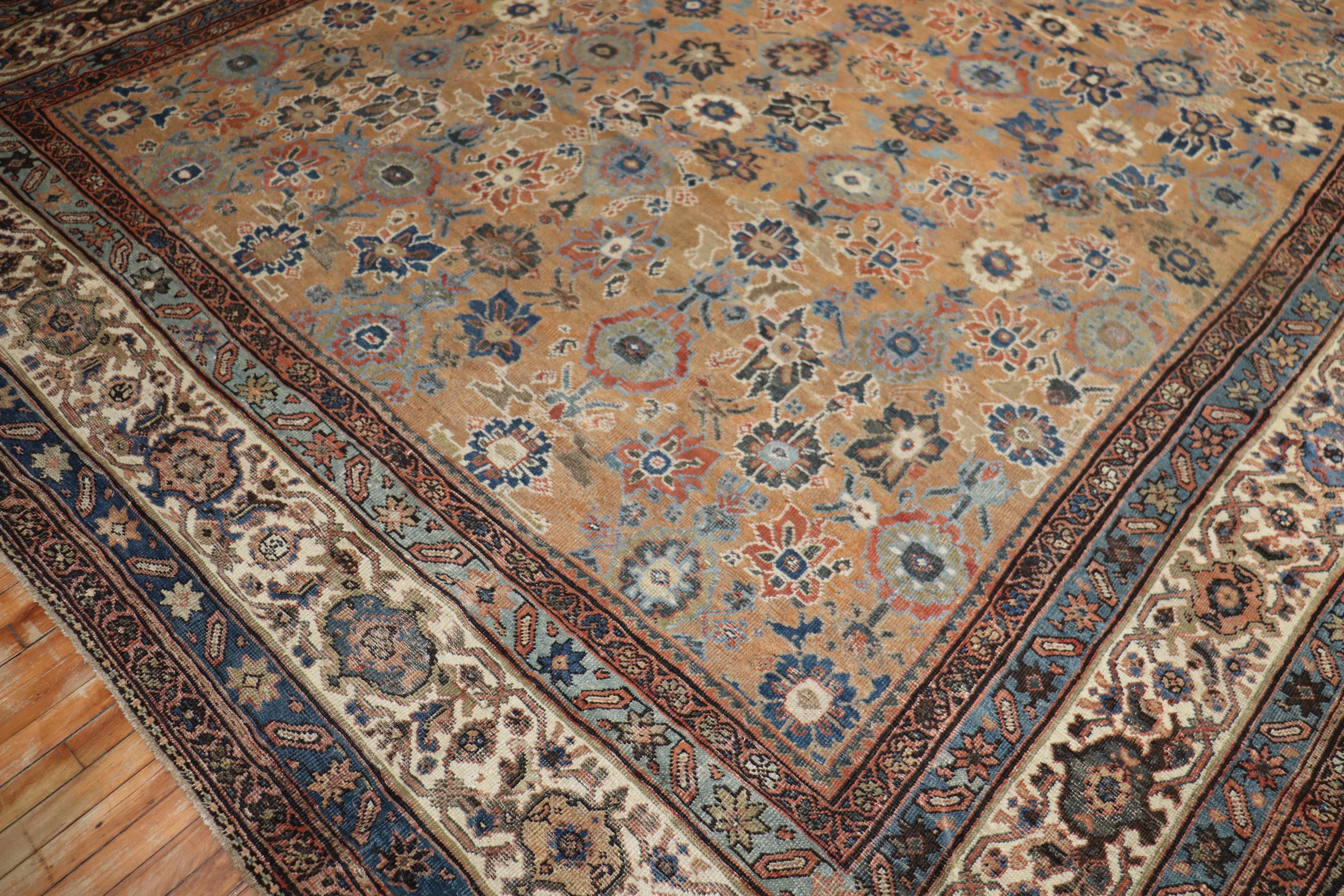 Zabihi Collection Brown Rustic Oversize Antique Persian Mahal Rug In Good Condition For Sale In New York, NY