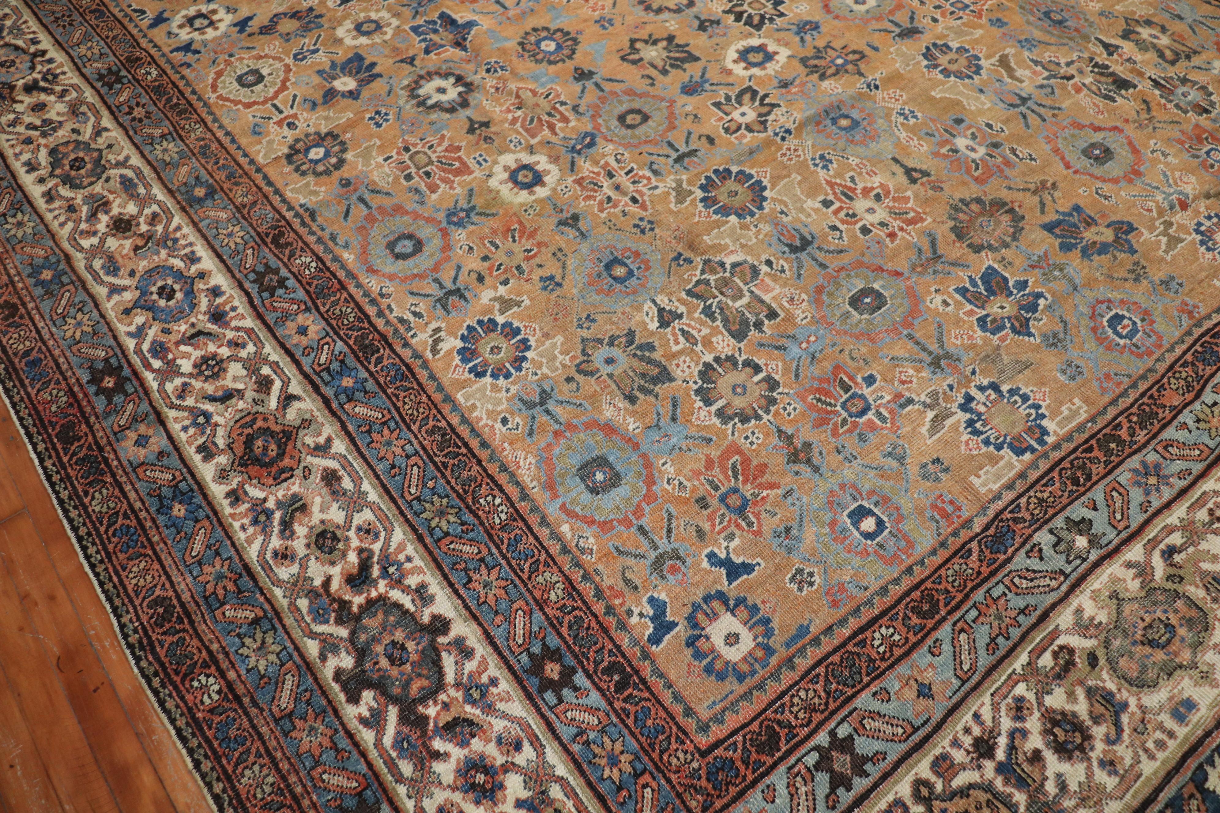 Wool Zabihi Collection Brown Rustic Oversize Antique Persian Mahal Rug For Sale