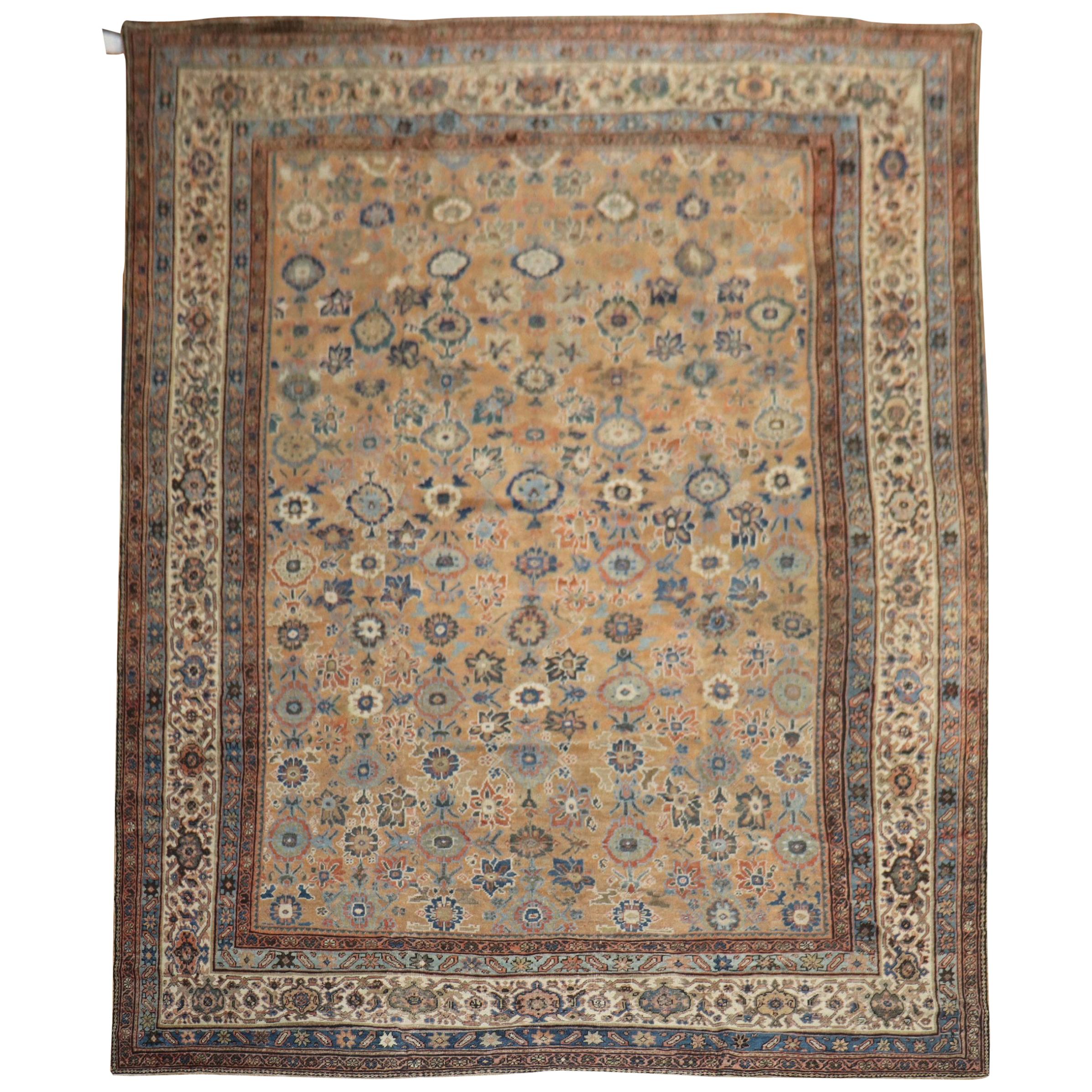 Zabihi Collection Brown Rustic Oversize Antique Persian Mahal Rug For Sale