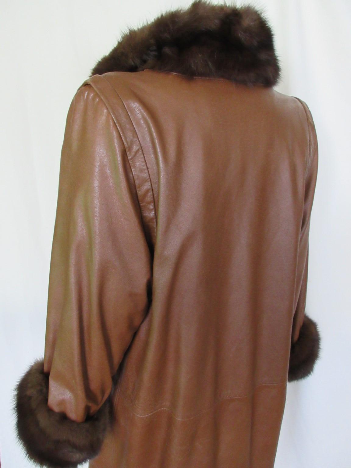 Brown Sable Fur Leather Coat For Sale 5