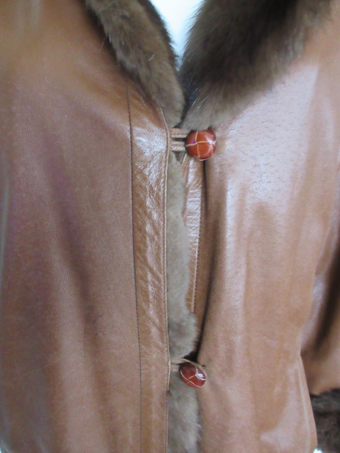 Brown Sable Fur Leather Coat For Sale 6