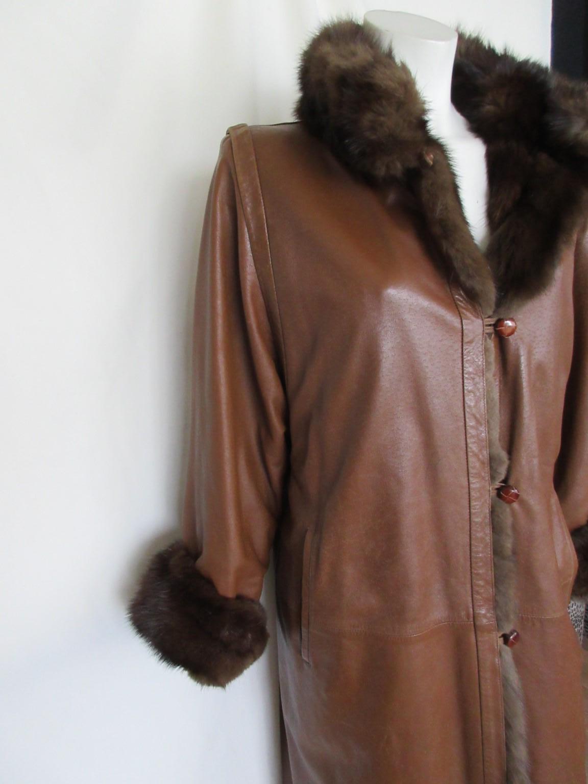Brown Sable Fur Leather Coat For Sale 7