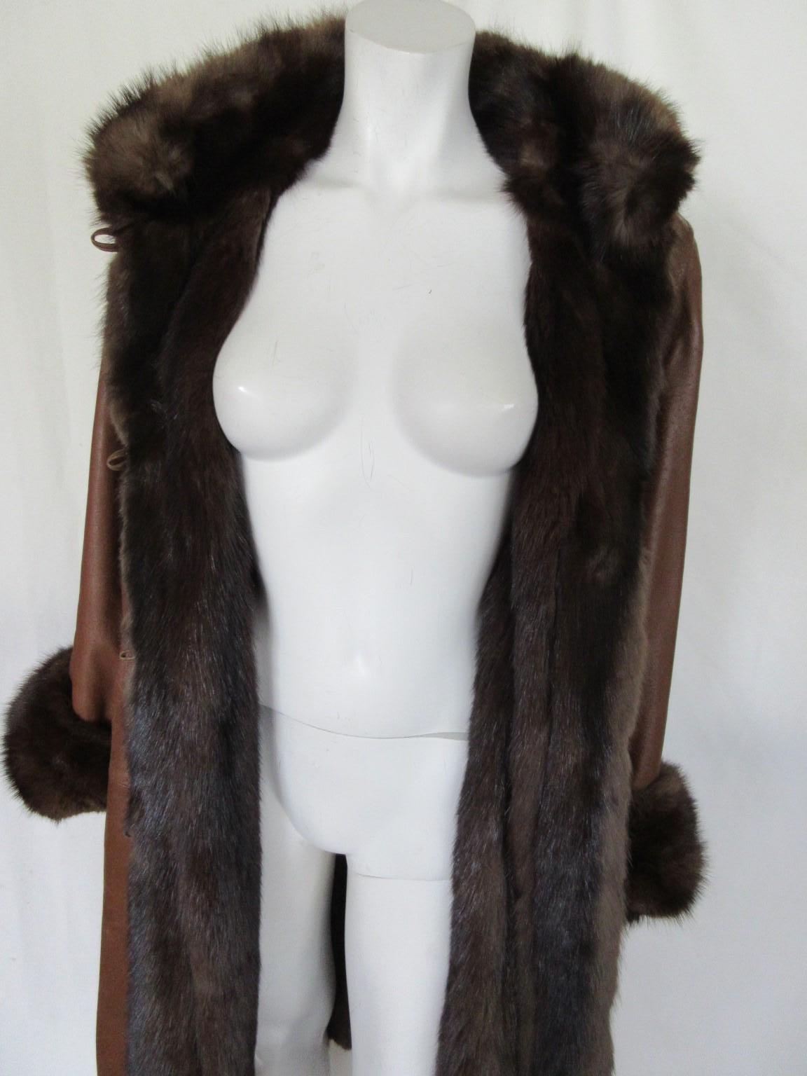 Brown Sable Fur Leather Coat For Sale 8