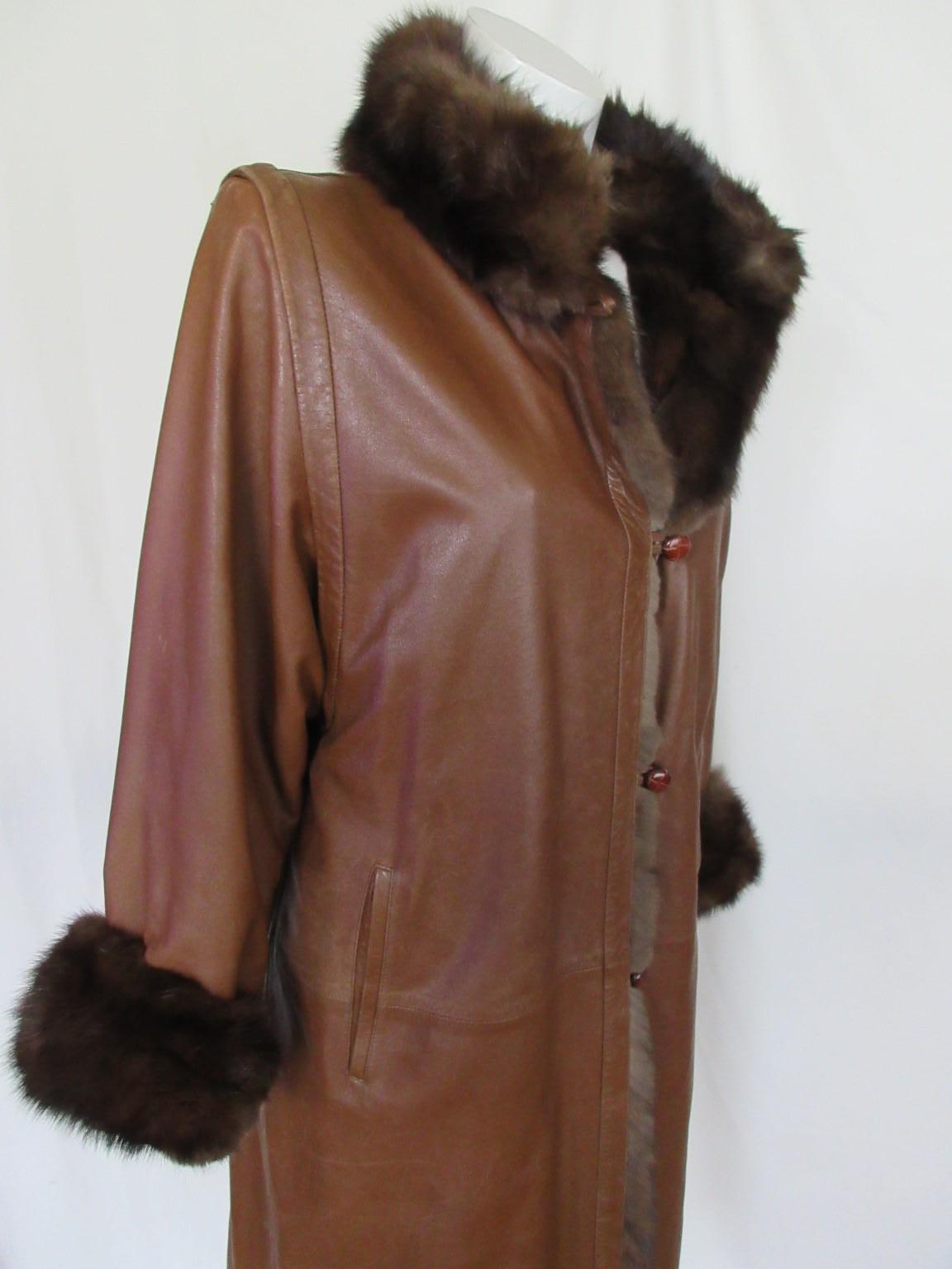 Brown Sable Fur Leather Coat For Sale 10