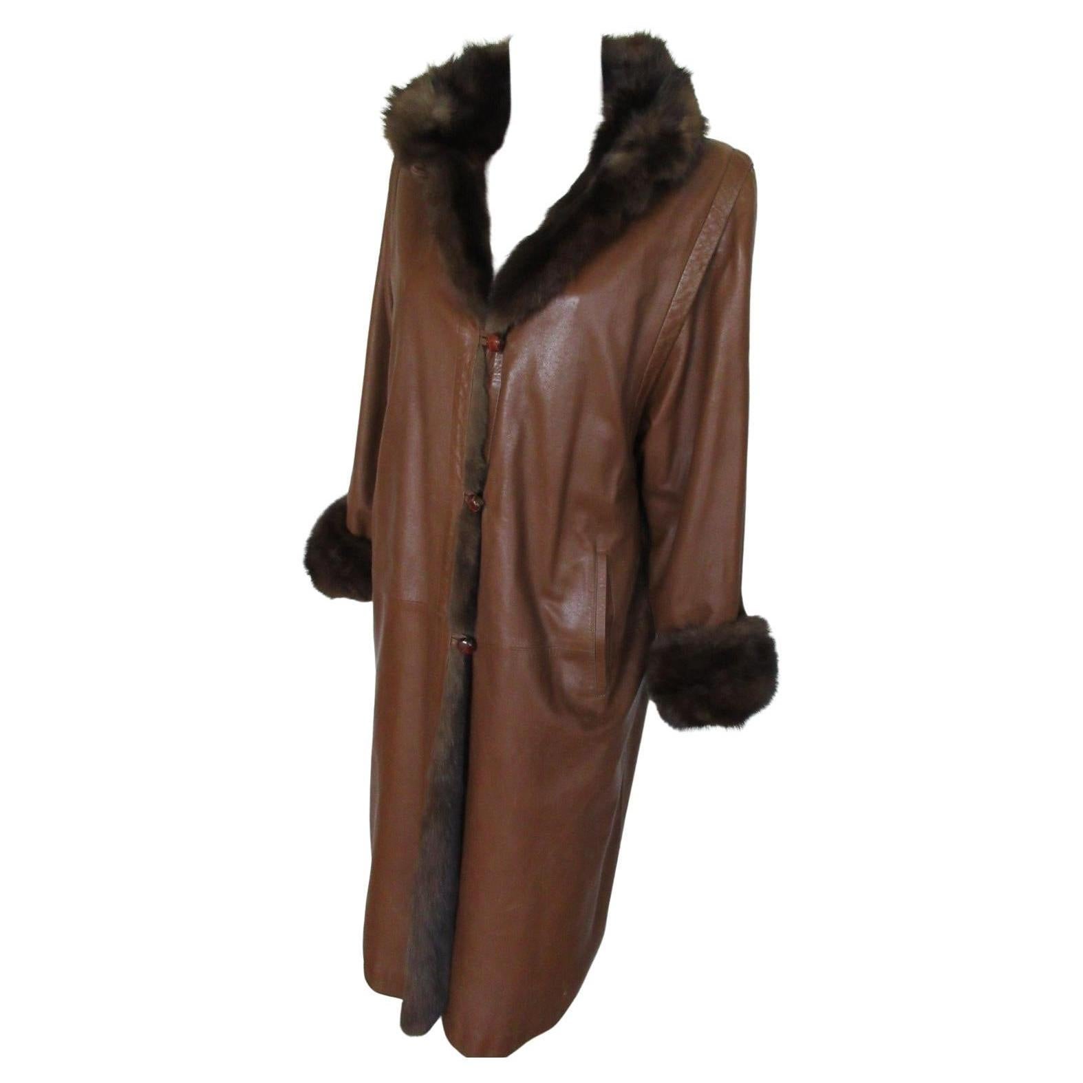 Brown Sable Fur Leather Coat