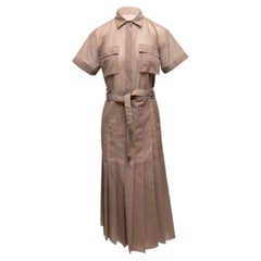 Robe plissée à manches courtes Sacai marron, modèle de créateur, taille 2