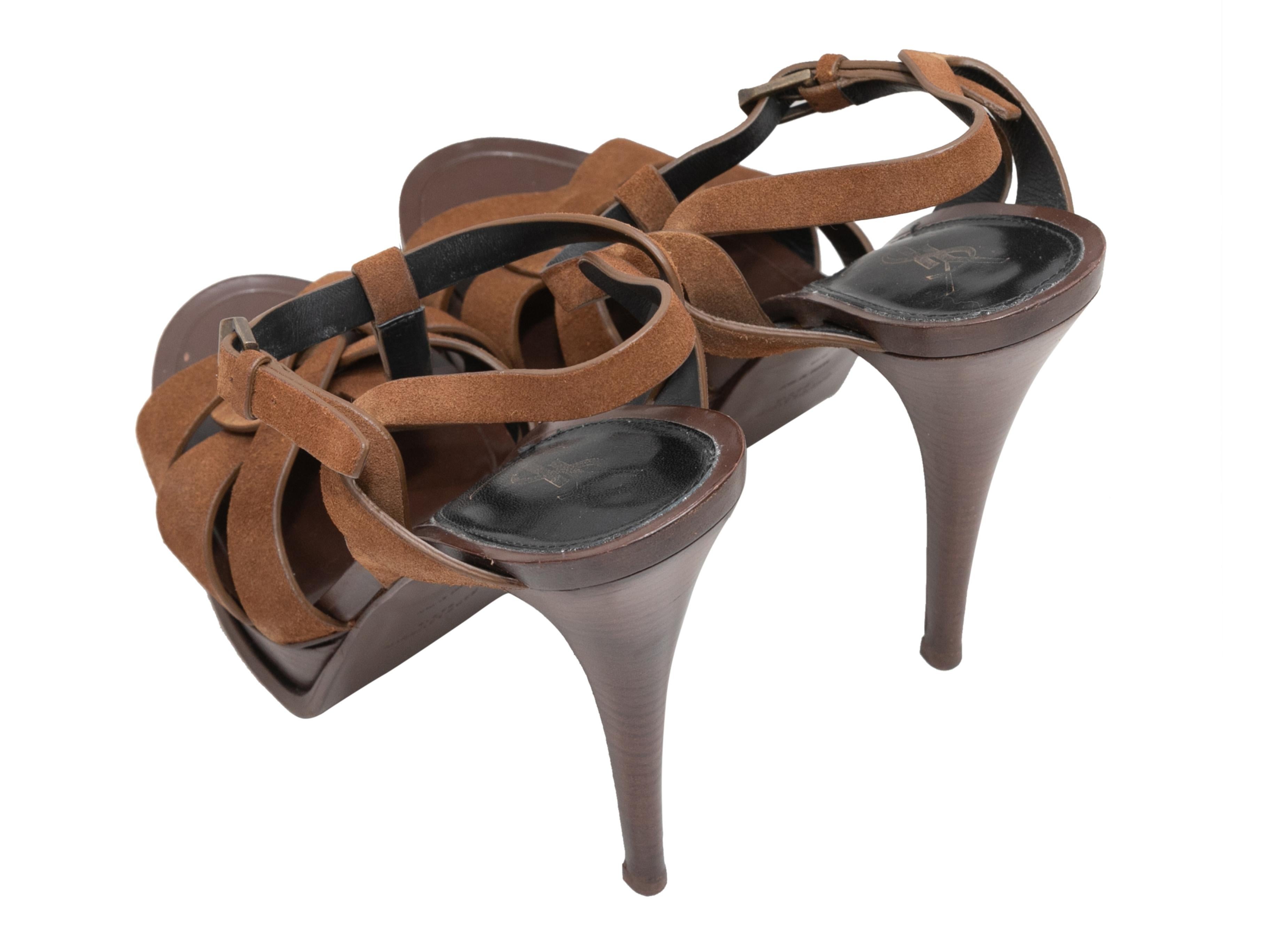 Brown Saint Laurent Suede Tribute Platform Sandals Size 39 In Good Condition In New York, NY