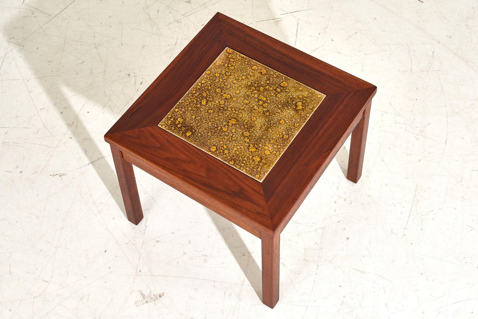 Brown Saltman by John Keal Walnut and Enameled Copper Side/End Table, 1960 In Excellent Condition For Sale In Chicago, IL