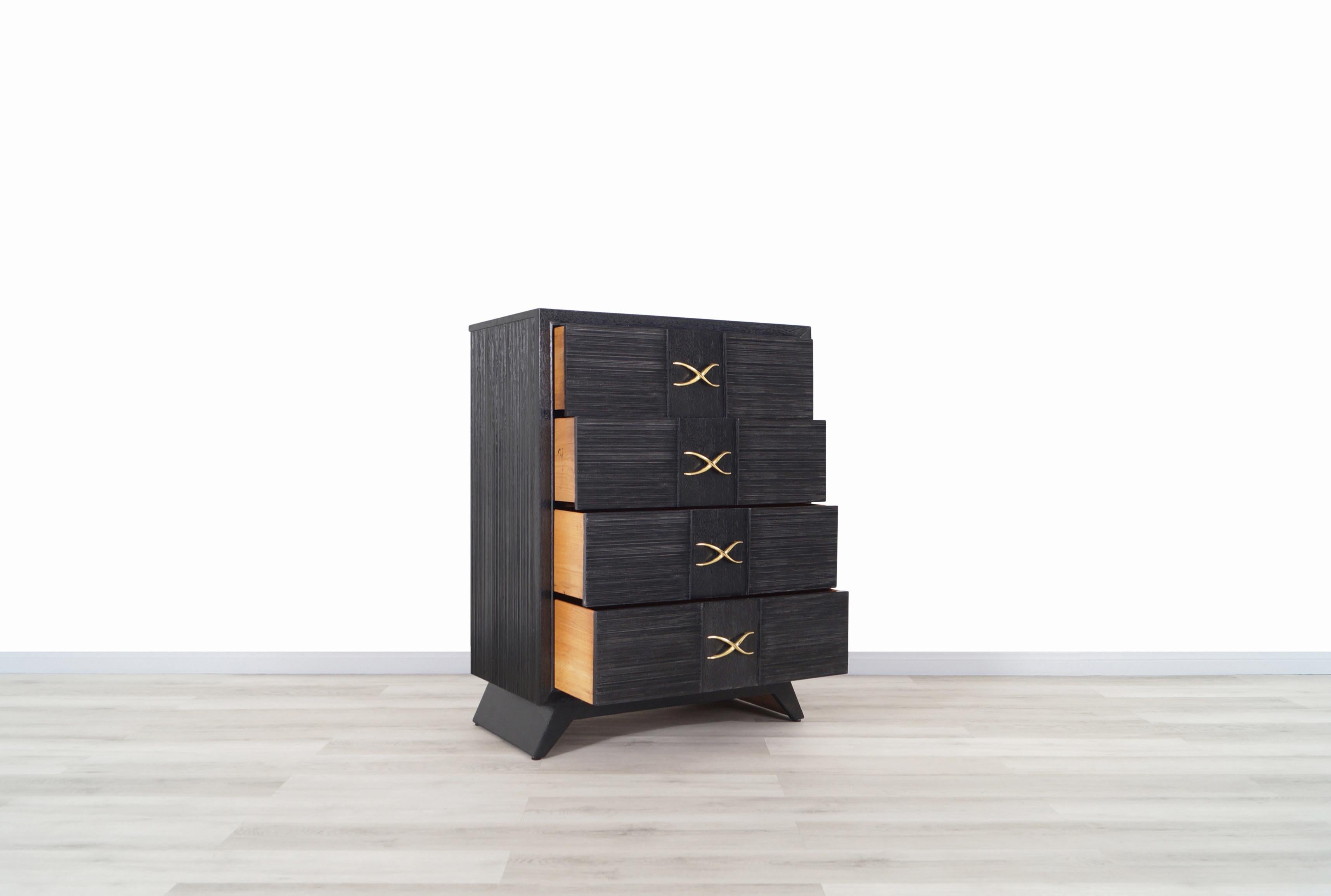 Mid-Century Modern Vintage Cerused and Brass Chest of Drawers by Paul Frankl for Brown Saltman