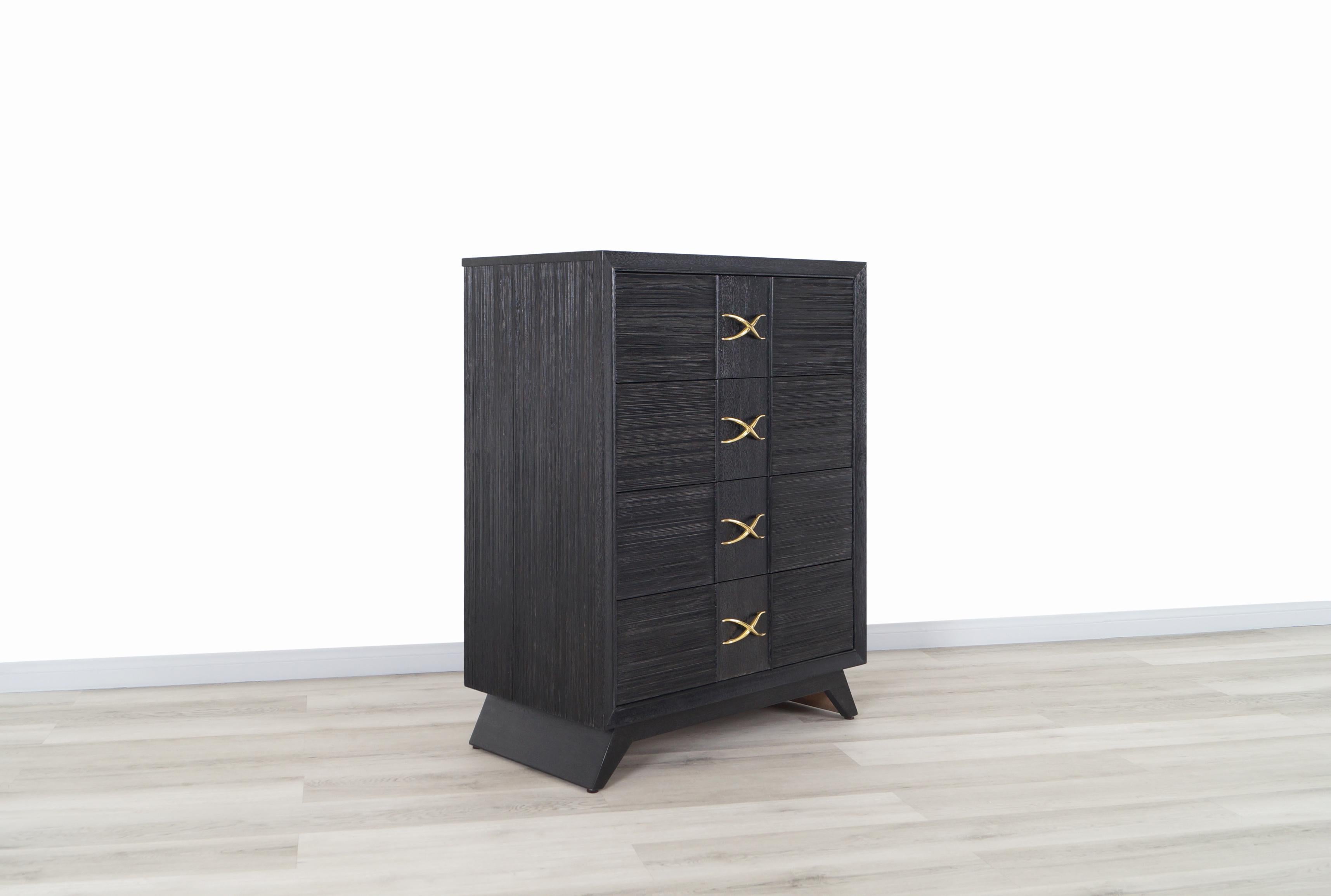 Vintage Cerused and Brass Chest of Drawers by Paul Frankl for Brown Saltman 3