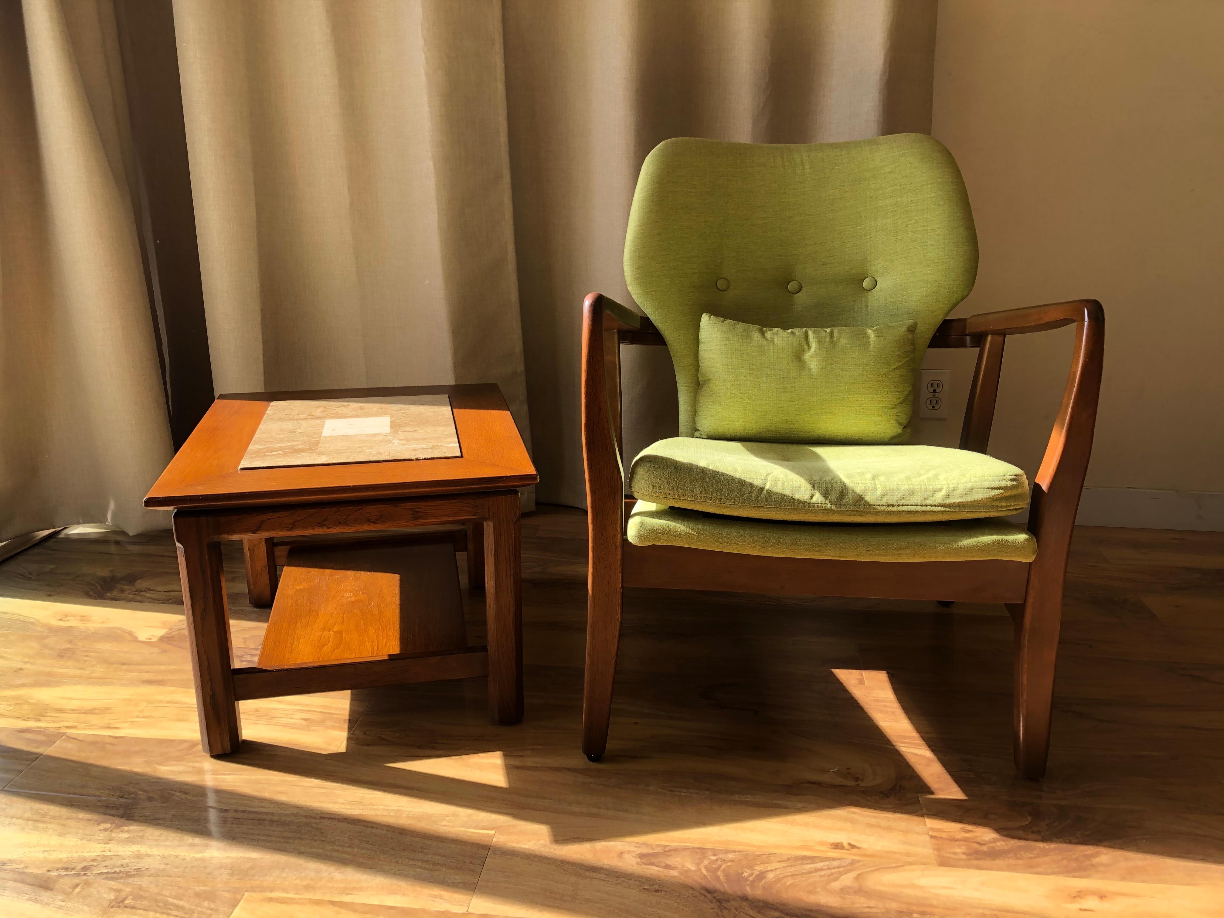 Brown Saltman, End Tables with stone inlay. 2