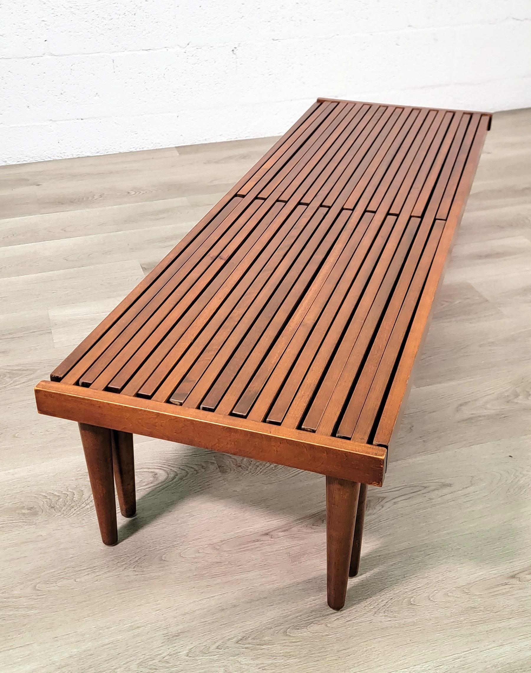 Brown Saltman Expandable Slat Bench by John Keal In Good Condition For Sale In Miami, FL