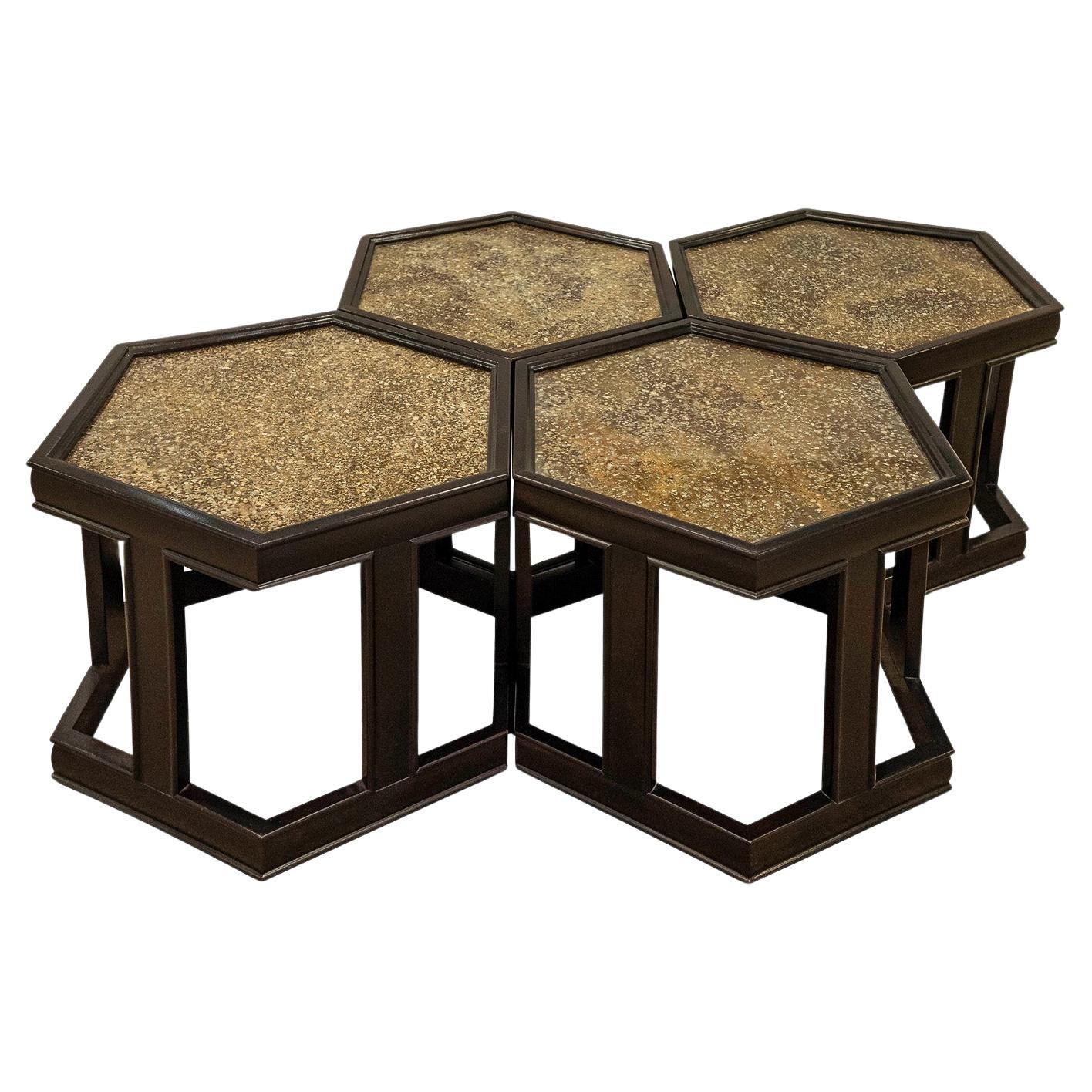 Brown Saltman Occasional Tables with Gold/Copper Resin Tops 1960s (Signed) For Sale