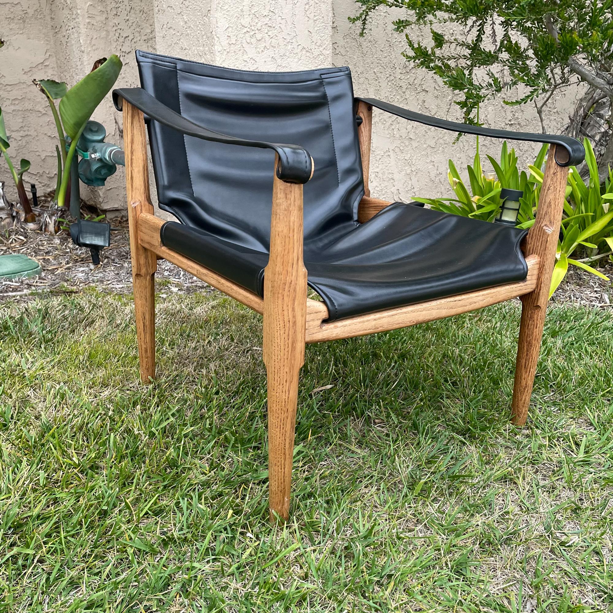 1960s Black Faux Leather Safari Sling Chairs Douglas Heaslett for Brown Saltman 3