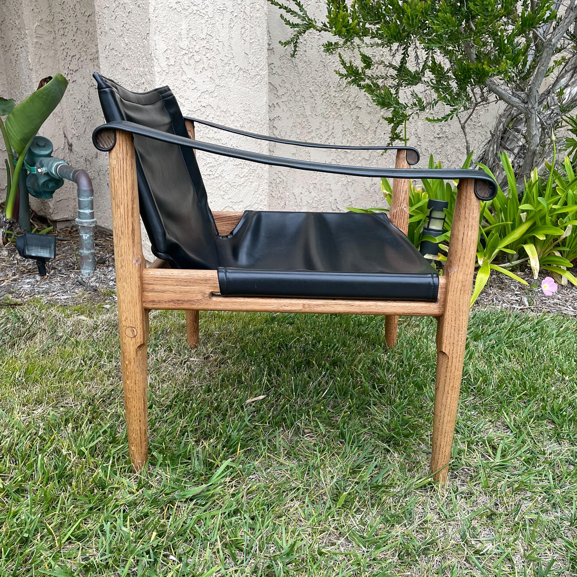 1960s Black Faux Leather Safari Sling Chairs Douglas Heaslett for Brown Saltman 2