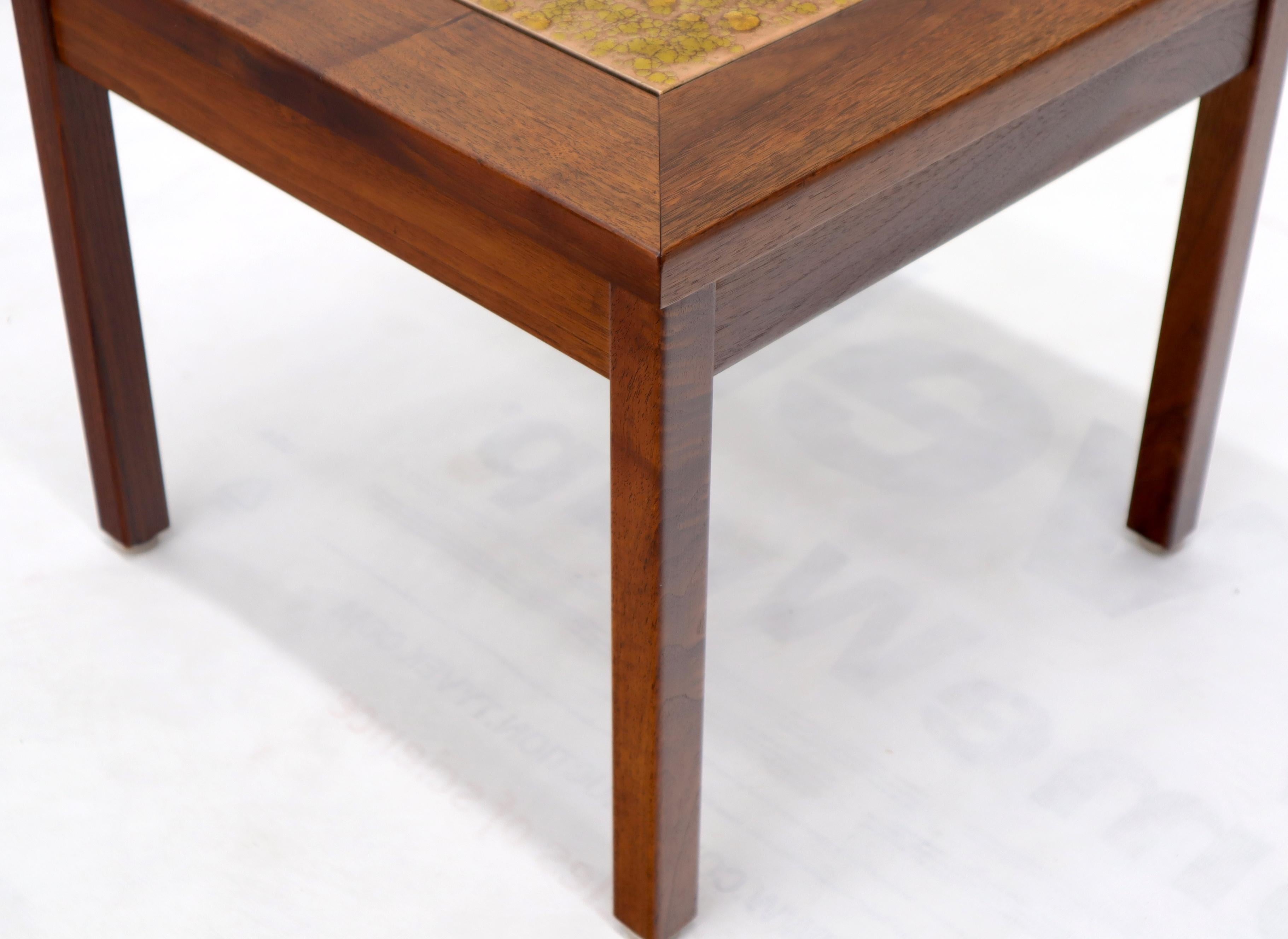 Brown and Saltman Set of Three End Side Tables in Dark Oiled Walnut Art Tile Top For Sale 5