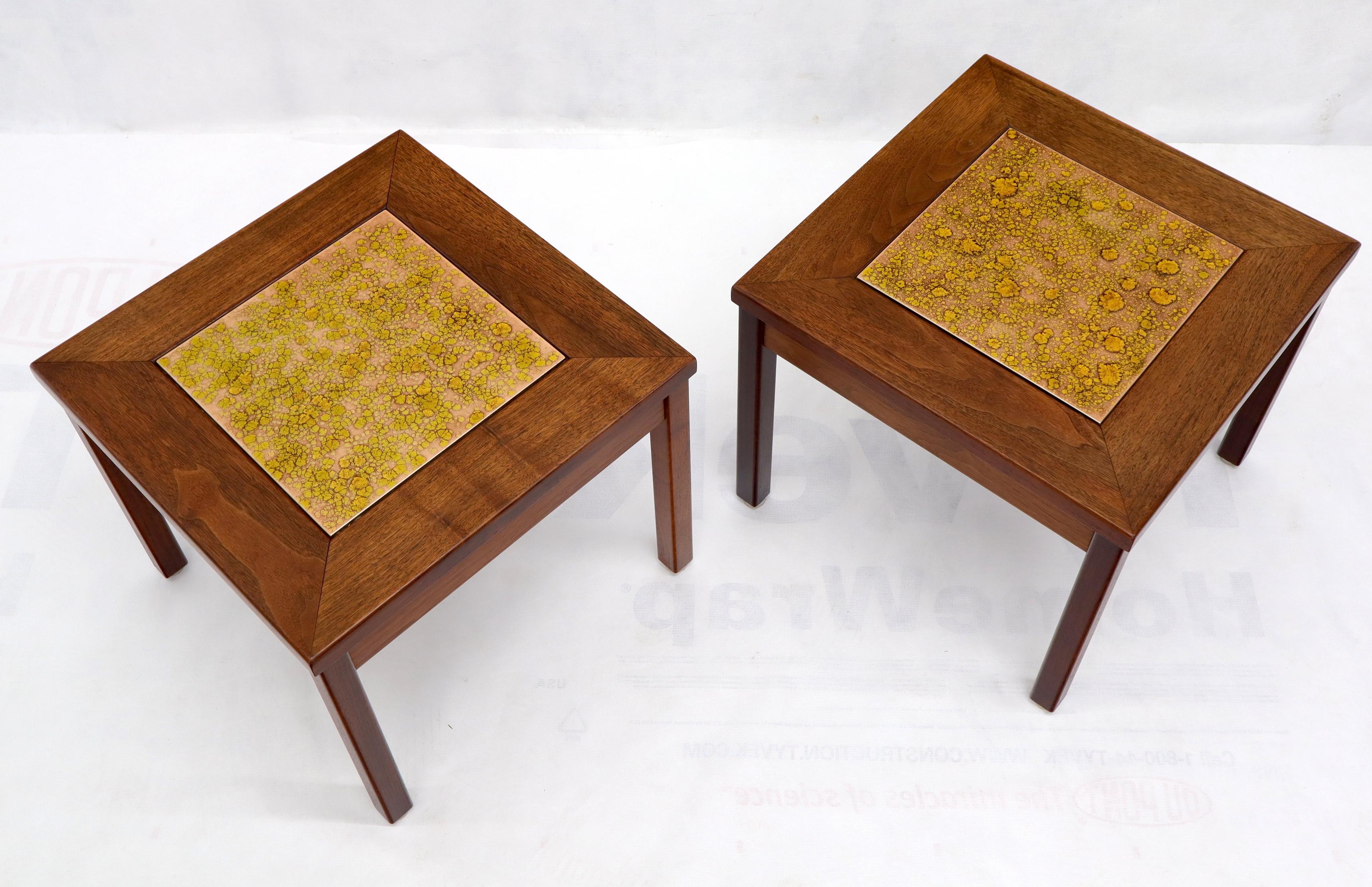 Brown and Saltman Set of Three End Side Tables in Dark Oiled Walnut Art Tile Top For Sale 1